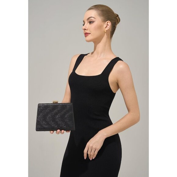 ⚡ Women's Detachable Chain Sparkly Evening Formal Parties Black Clutch Bag - Picture 2 of 9